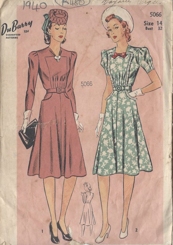 1940-Vintage-Sewing-Pattern-DRESS-B32-R480-By-Du-Barry-251151567434