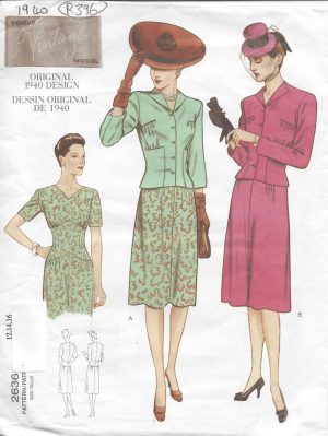 R320 1940 Vintage Sewing Pattern HOUSECOAT & DRESS B34" 