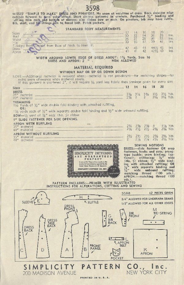 1940s-WW11-Vintage-Sewing-Pattern-B36-PINAFORE-DRESS-1740R-262576252794-2