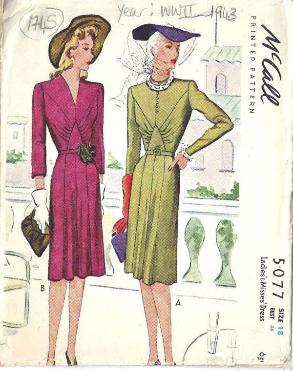 1943-WW2-Vintage-Sewing-Pattern-B36-DRESS-1745-262582161884