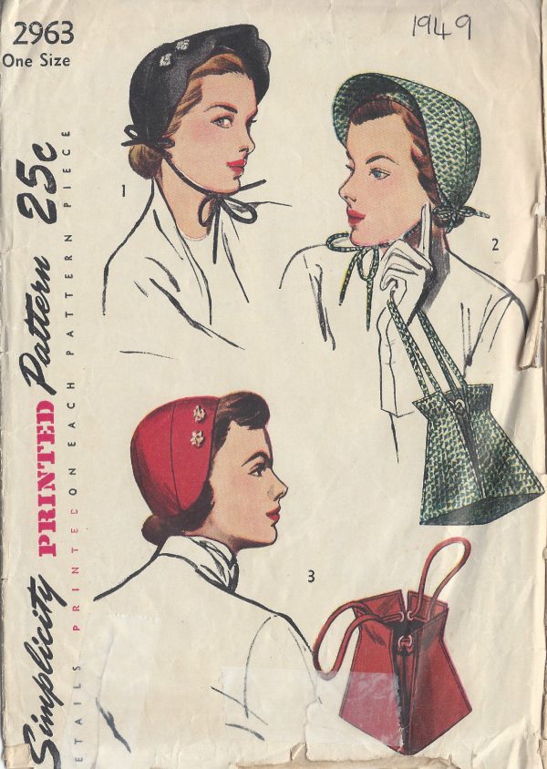 1949-Vintage-Sewing-Pattern-ONE-SIZE-HATS-BAG-1127-261305748424