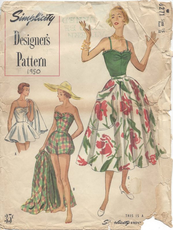 1950-Vintage-Sewing-Pattern-B33-BATHING-SUIT-SKIRT-R975-262503405474