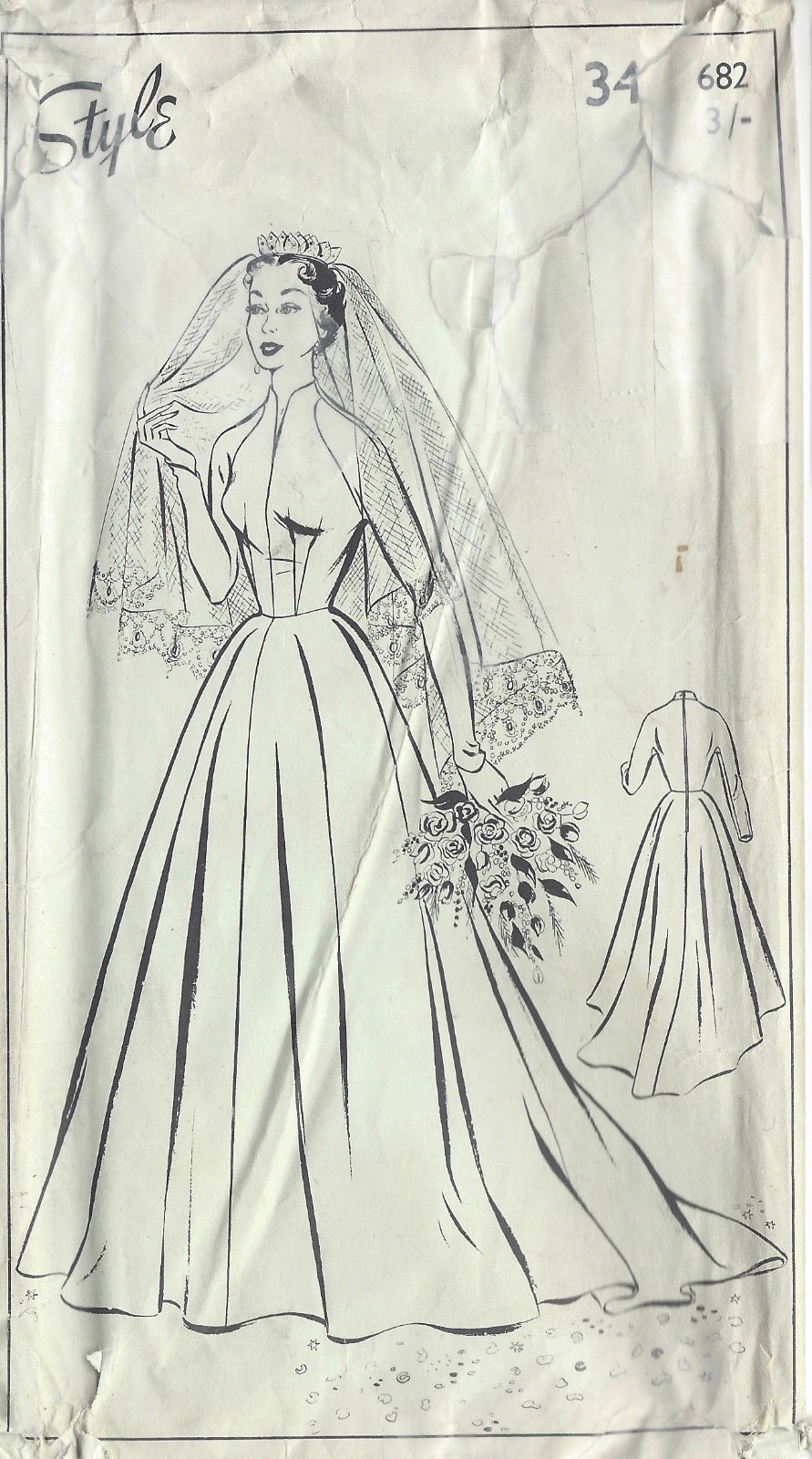 1950s Vintage Sewing Pattern B34in Wedding Dress 1022 By Style