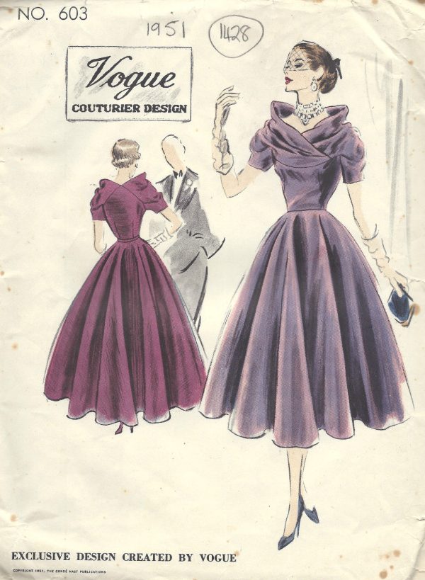 1951-Vintage-VOGUE-Sewing-Pattern-B30-DRESS-1428-261895324454