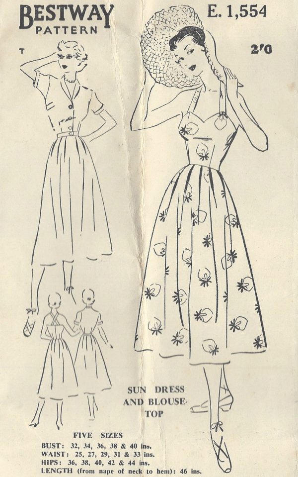 1952-Vintage-Sewing-Pattern-B32-SUN-DRESS-BLOUSE-217-251173323014