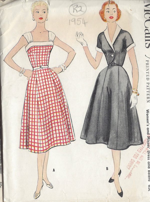 1954-Vintage-Sewing-Pattern-B34-DRESS-BOLERO-JACKET-R2-251172210374