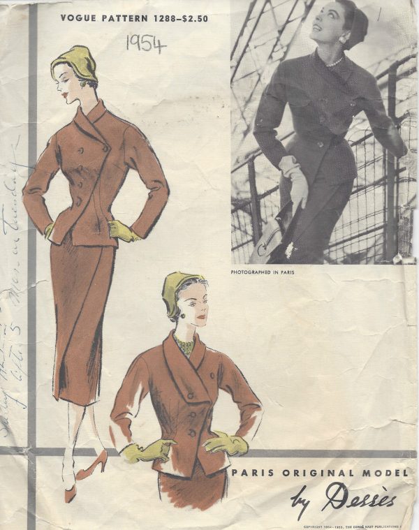 1954-Vintage-VOGUE-Sewing-Pattern-B36-SUIT-SKIRT-JACKET-R988-By-Desses-251275924424