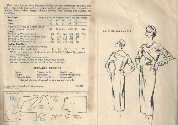 1954-Vintage-VOGUE-Sewing-Pattern-DRESS-B30-1264-By-Schiaparelli-261967024004-2