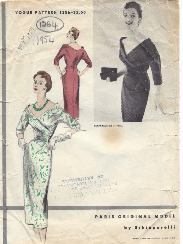 1954-Vintage-VOGUE-Sewing-Pattern-DRESS-B30-1264-By-Schiaparelli-261967024004