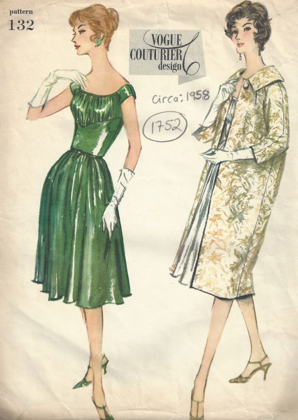 1958-Vintage-VOGUE-Sewing-Pattern-B32-DRESS-COAT-1752-262783226474
