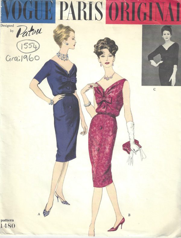 1960-Vintage-VOGUE-Sewing-Pattern-DRESS-B38-1554-By-Patou-252202838254