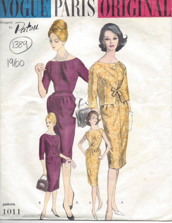 1960-Vintage-VOGUE-Sewing-Pattern-JACKET-DRESS-B34-1389R-By-Patou-261759175604