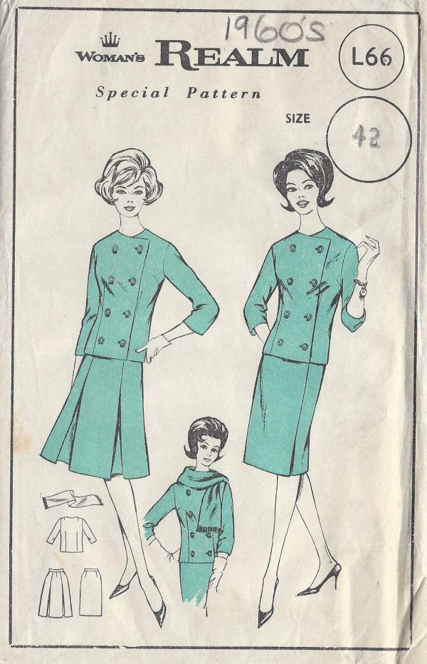 1960s-Vintage-Sewing-Pattern-B42-W34-SUIT-JACKET-SKIRT-SCARF-R668-251179728934