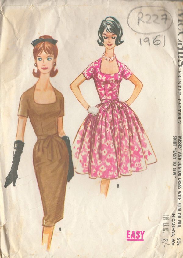 1961-Vintage-Sewing-Pattern-B36-DRESS-R227-251143263124