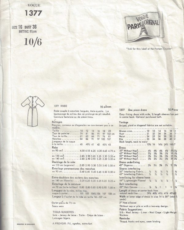 1964-Vintage-VOGUE-Sewing-Pattern-DRESS-B36-1685-By-Patou-252458817914-3