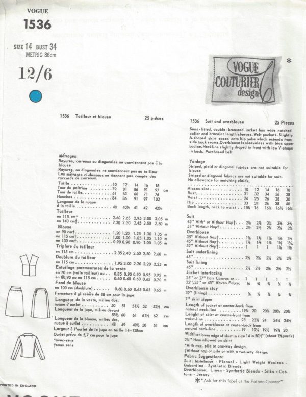 1965-Vintage-VOGUE-Sewing-Pattern-B34-SUIT-SKIRT-JACKET-BLOUSE-1729-SIMONETTA-252518848624-2