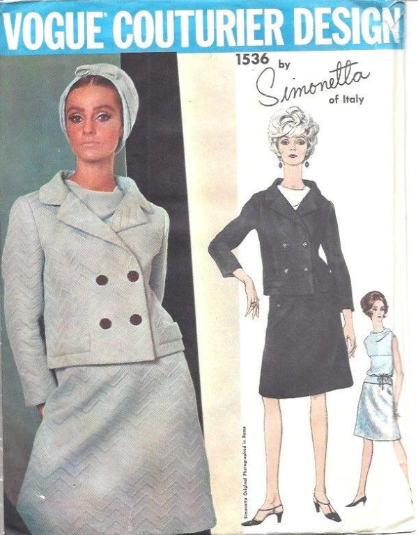1965-Vintage-VOGUE-Sewing-Pattern-B34-SUIT-SKIRT-JACKET-BLOUSE-1729-SIMONETTA-252518848624