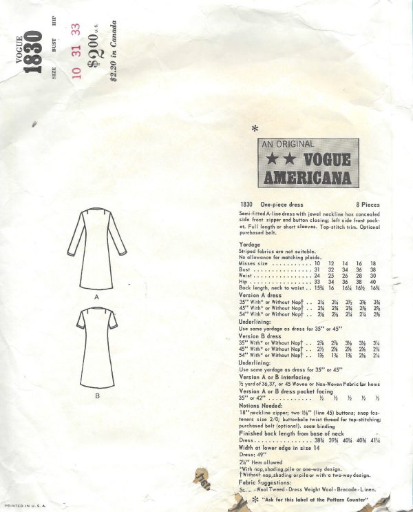 1967-Vintage-VOGUE-Sewing-Pattern-DRESS-B31-1423-By-Bill-Blass-261940464844-2
