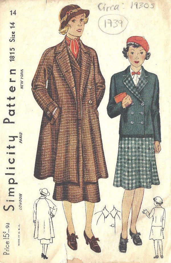 1930s-Vintage-Sewing-Pattern-B32-SUIT-SWAGGER-COAT-JACKET-SKIRT-1739-262576207135