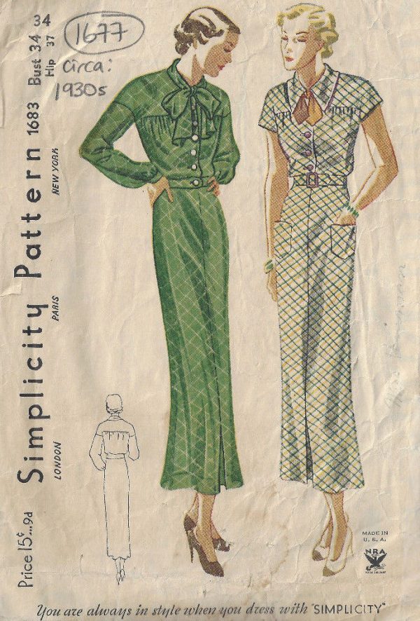 1930s-Vintage-Sewing-Pattern-B34-DRESS-1677-262513091505