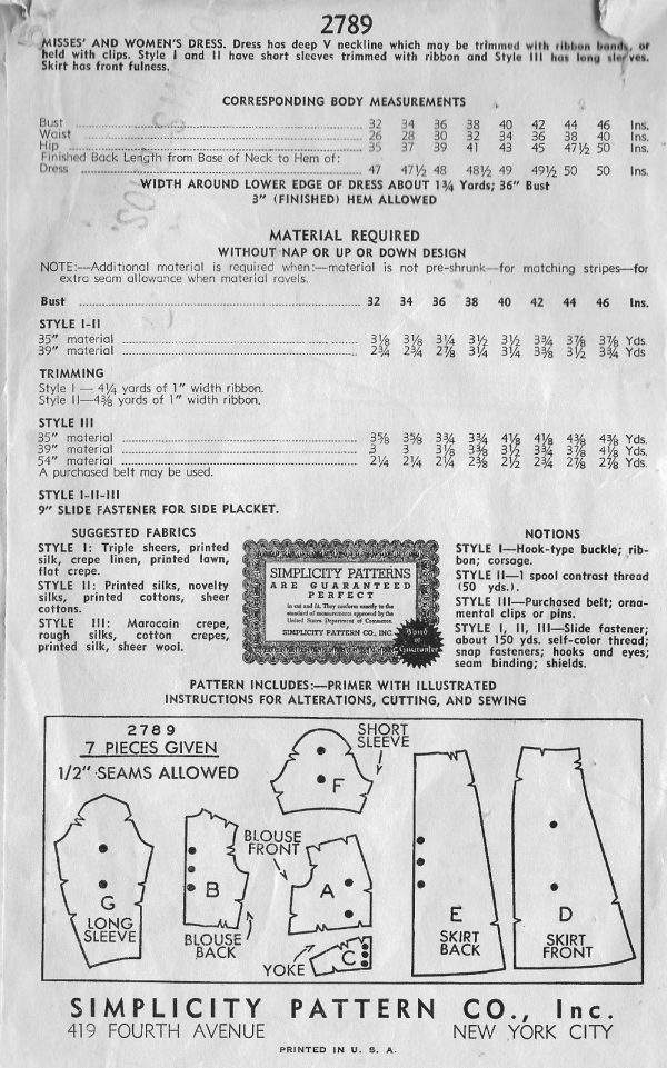 1939-Vintage-Sewing-Pattern-B36-DRESS-1432-261895039485-2