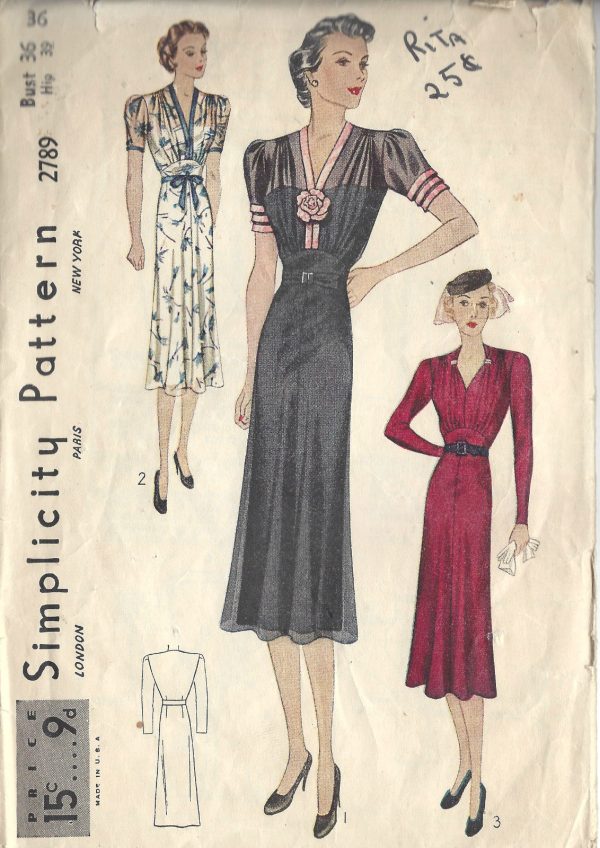 1939-Vintage-Sewing-Pattern-B36-DRESS-1432-261895039485