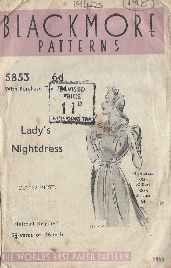 1940s-Vintage-Sewing-Pattern-B32-NIGHTDRESS-198-251173305025