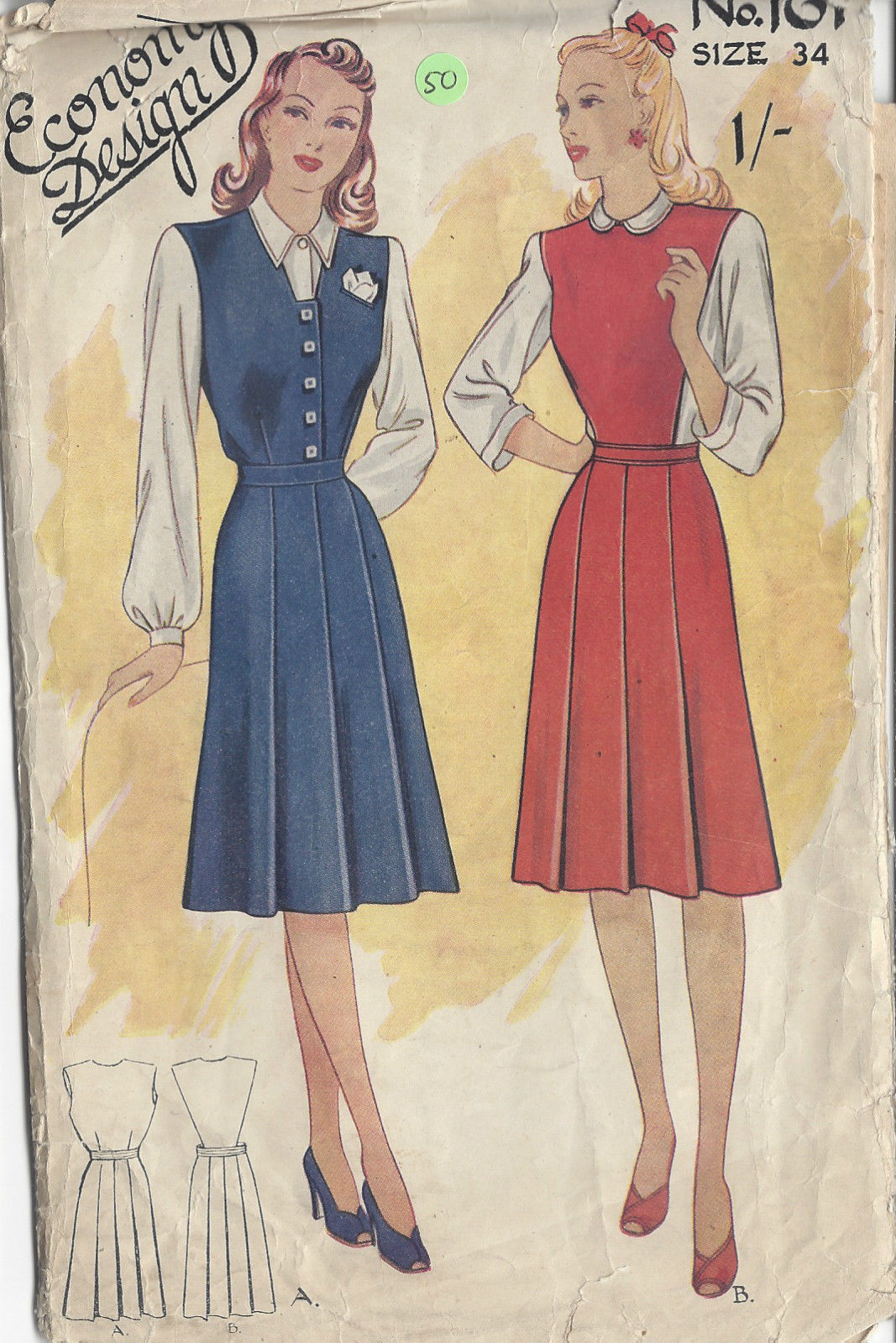 1940s Vintage Sewing Pattern B34" PINAFORE DRESS (50) - The Vintage