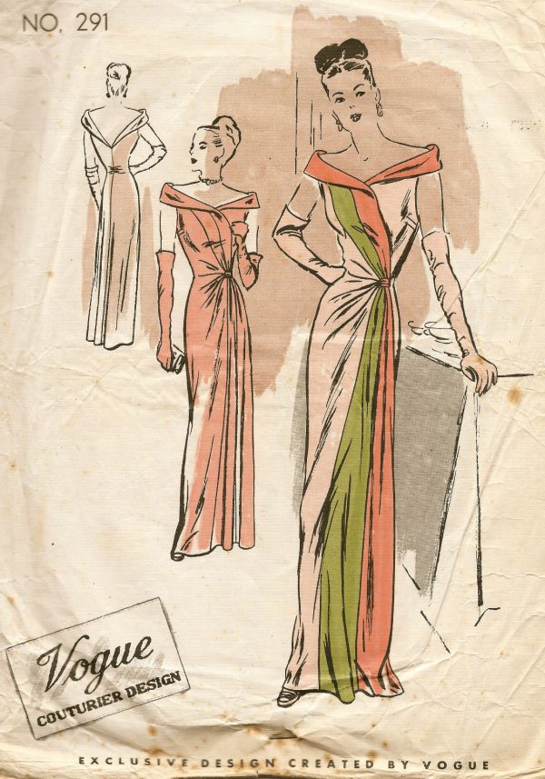1940s-Vintage-VOGUE-Sewing-Pattern-B32-EVENING-DRESS-E1225-261449980795
