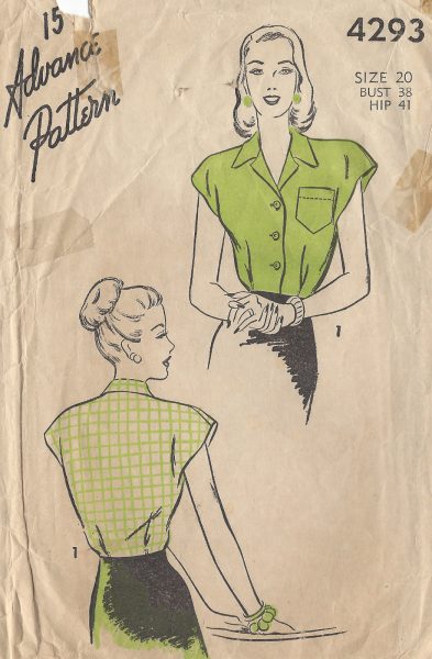 1940s WW2 Vintage Sewing Pattern B38 BLOUSE 1315