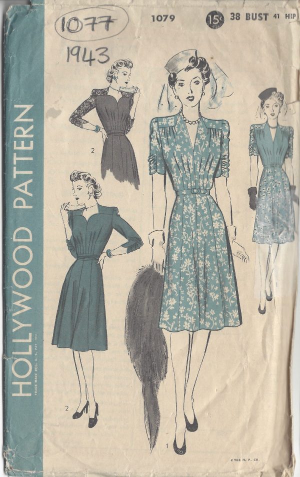 1943-Vintage-Sewing-Pattern-B38-DRESS-1077-261277981295
