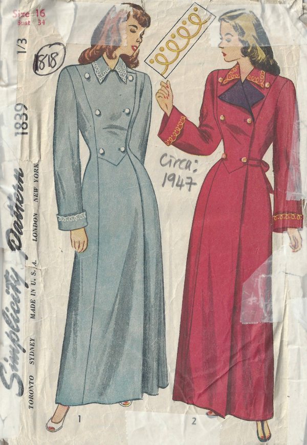 1947-Vintage-Sewing-Pattern-B36-HOUSE-COAT-1818-252881936625