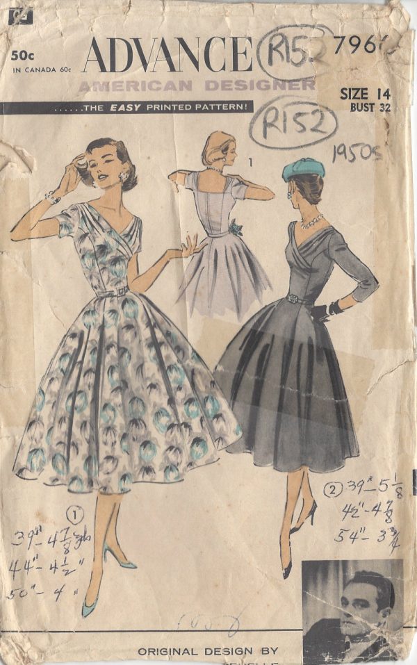 1950s-Vintage-Sewing-Pattern-B32-DRESS-R152-By-Luis-Estevez-262248735715