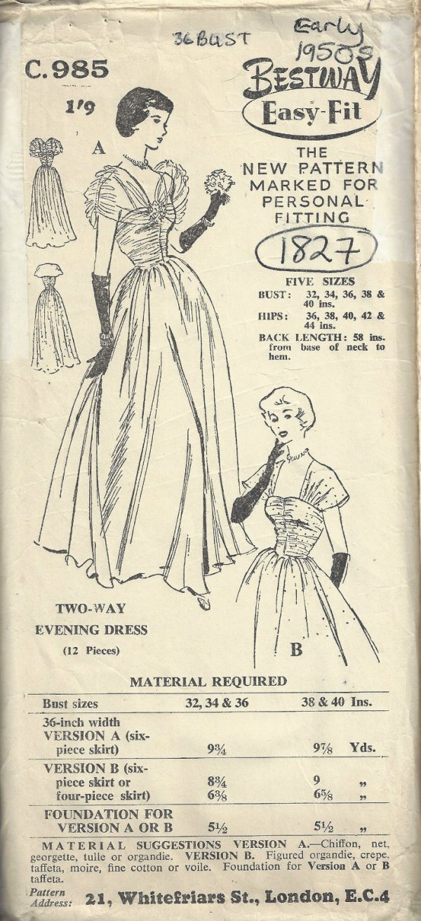 1950s-Vintage-Sewing-Pattern-B36-EVENING-DRESS-1827-252882876465