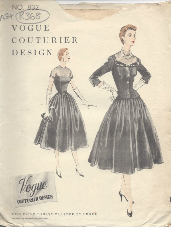 1954-Vintage-VOGUE-Sewing-Pattern-B34-DRESS-JACKET-R368-251164564955