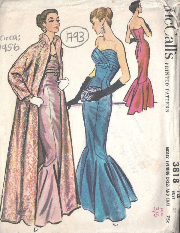 1956-Vintage-Sewing-Pattern-B34-EVENING-DRESS-COAT-1793R-252825037365