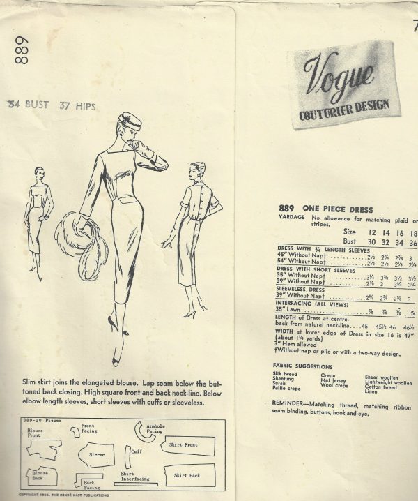 1956-Vintage-VOGUE-Sewing-Pattern-B34-DRESS-1626-252369752695-2