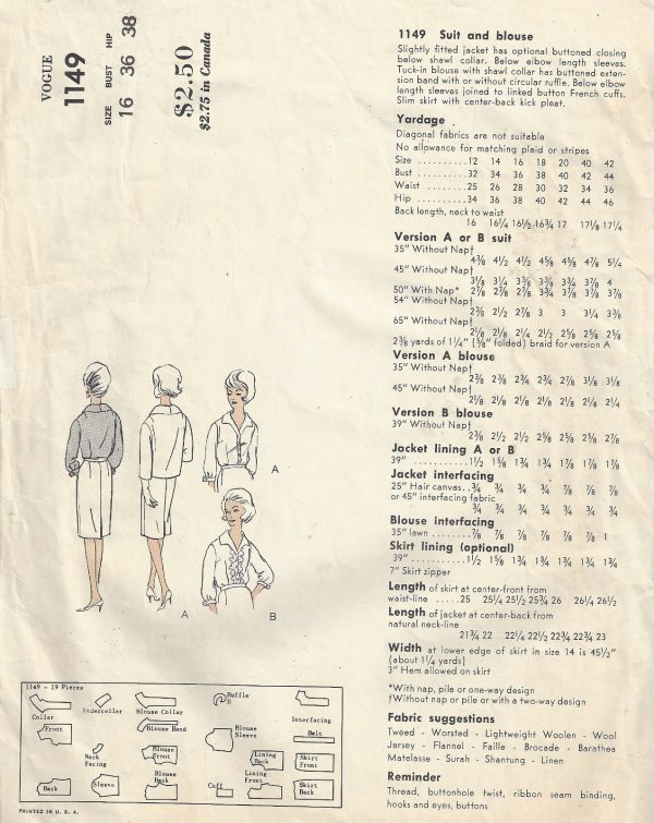 1960s-Vintage-VOGUE-Sewing-Pattern-B36-SUIT-BLOUSE-SKIRT-JACKET-1766R-252704257035-2