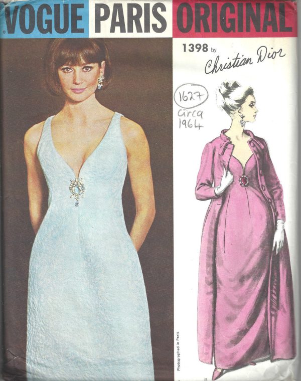 1964-Vintage-VOGUE-Sewing-Pattern-B34-COAT-EVENING-DRESS-1627R-CHRISTIAN-DIOR-262408337105