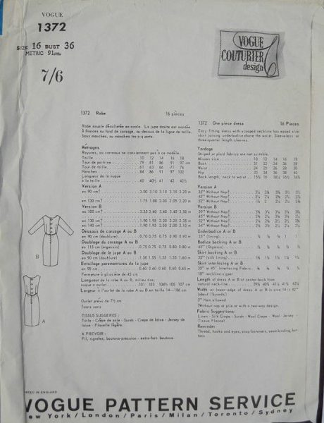 1964-Vintage-VOGUE-Sewing-Pattern-B34-DRESS-1575-By-PUCCI-of-ITALY-252302670415-3