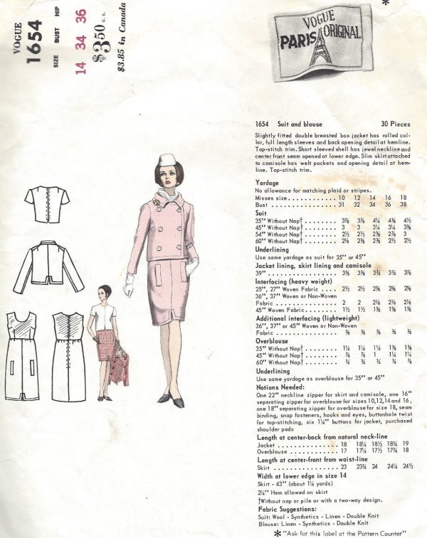 1966-Vintage-VOGUE-Sewing-Pattern-B34-SUIT-BLOUSE-JACKET-DRESS-1390-Dior-251817598615-2