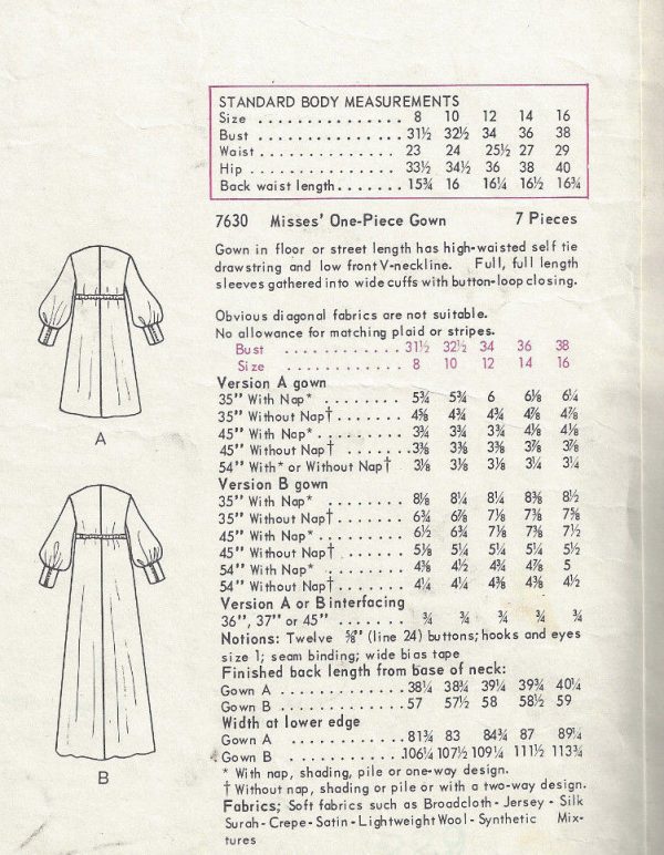 1754 1969 Vintage Vogue Nähen Muster Kleid B38