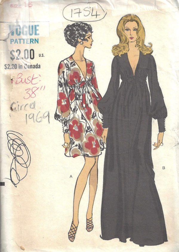 1969-Vintage-VOGUE-Sewing-Pattern-DRESS-B38-1754-252670372155