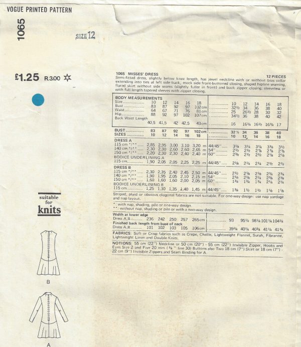 1974-Vintage-VOGUE-Sewing-Pattern-B34-DRESS-R973-Fabiani-of-Italy-252882000165-2