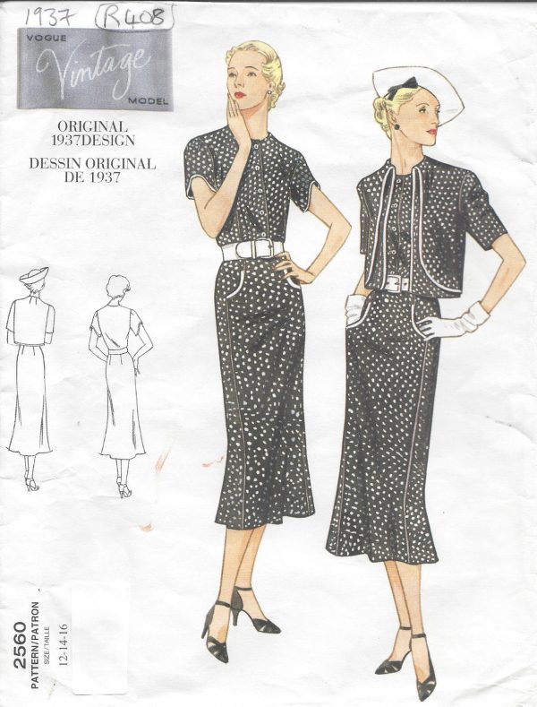 1937-Vintage-Sewing-Pattern-DRESS-BOLERO-B34-36-38-R408-251144379716