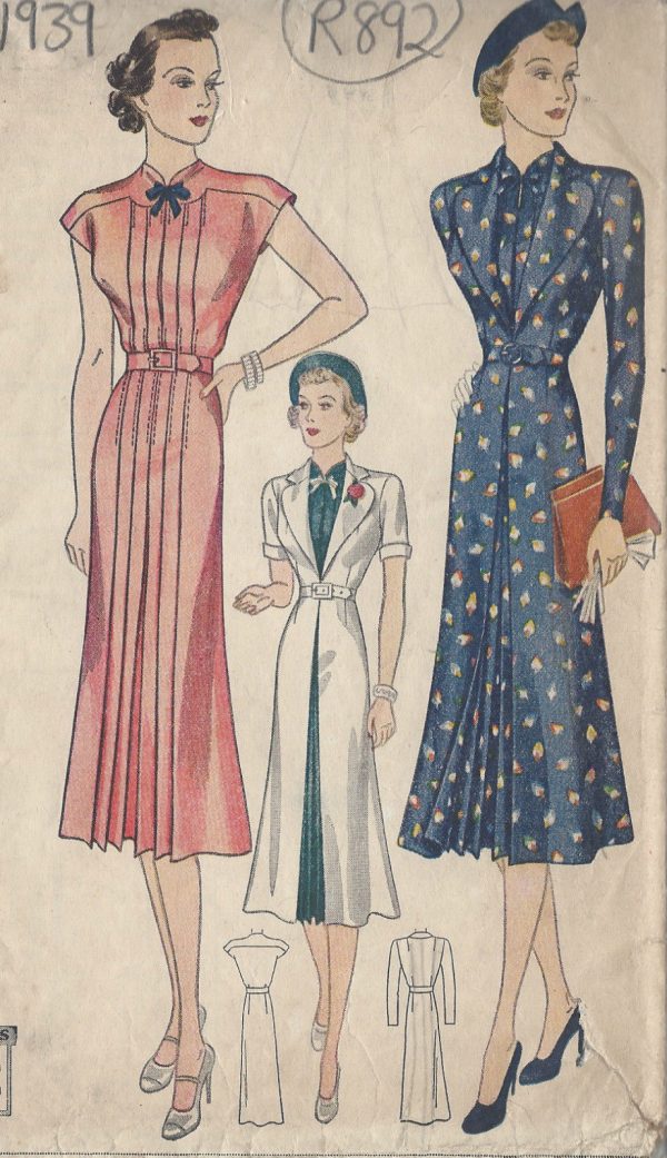 1939-Vintage-Sewing-Pattern-B34-DRESS-REDINGOTE-R892-262304907906