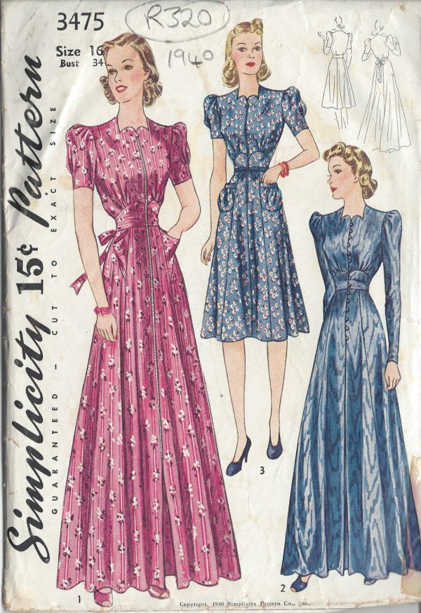 1940-Vintage-Sewing-Pattern-HOUSECOAT-DRESS-B34-R320-251146558166