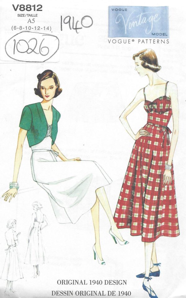 1940-Vintage-VOGUE-Sewing-Pattern-6-8-10-12-14-DRESS-BOLERO-BELT-1027-261229511386