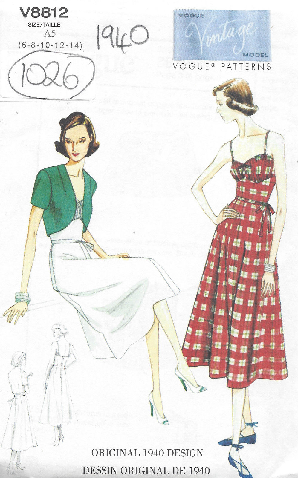 1940 Vintage VOGUE Sewing Pattern 6-8-10-12-14 DRESS-BOLERO & BELT (1027) -  The Vintage Pattern Shop