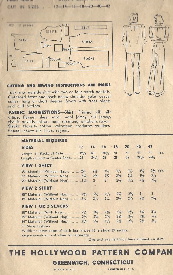 1940-WW2-Vintage-Sewing-Pattern-B34-SHIRT-PANTS-SLACKS-1491-252081938736-3